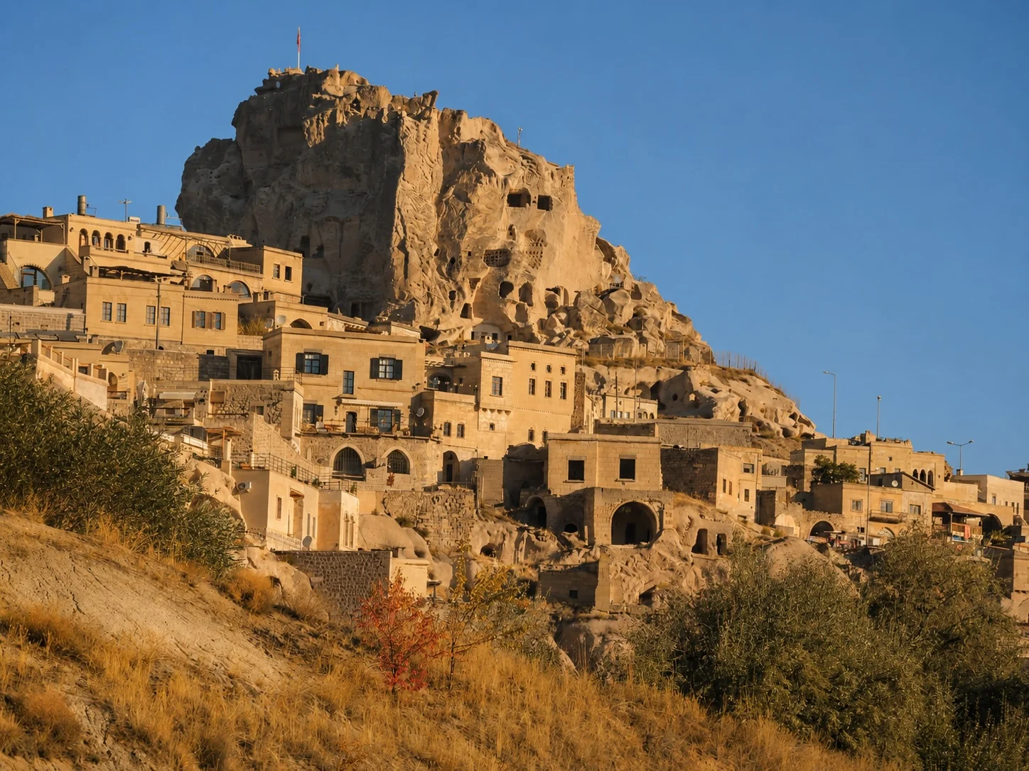 Cappadocia rock village at golden hour