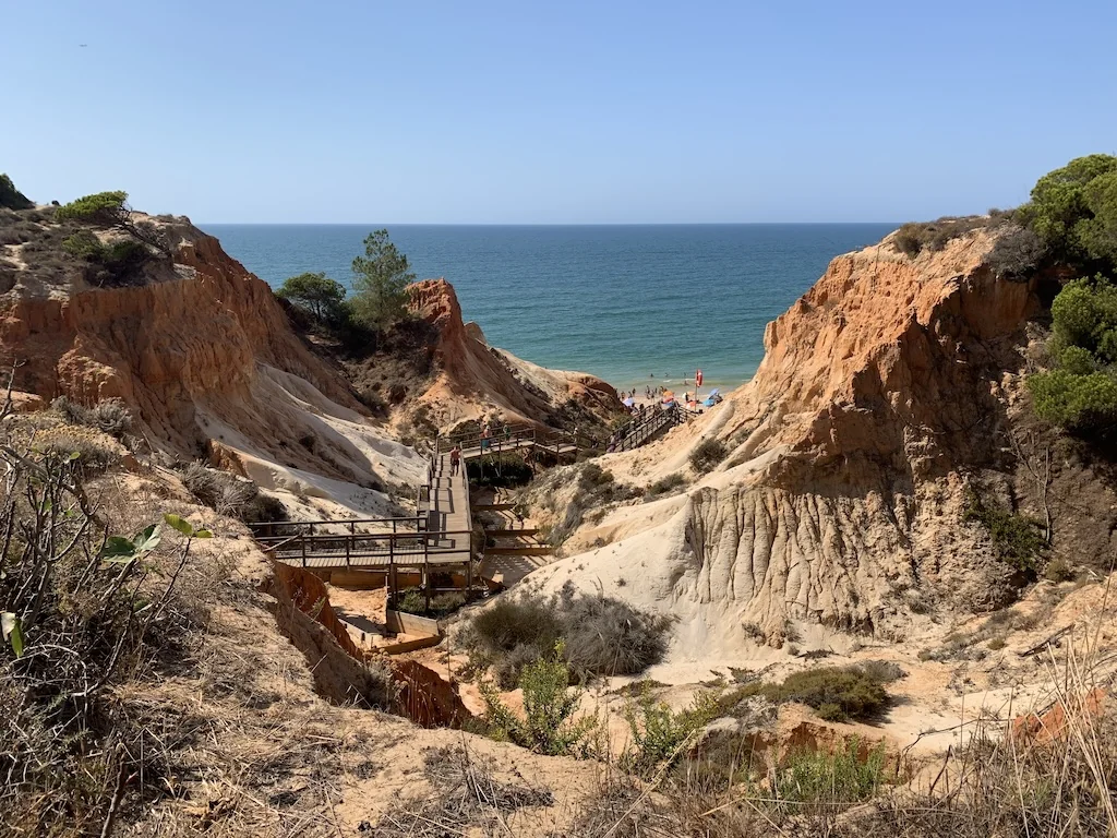 Algarve cliffs and beach stairway